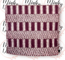 Load image into Gallery viewer, Luxe on Luxe Mulberry Frosted Bella, Plumwine Sahara/ Plumwine Sahara Backing Strip Blanket 60x90
