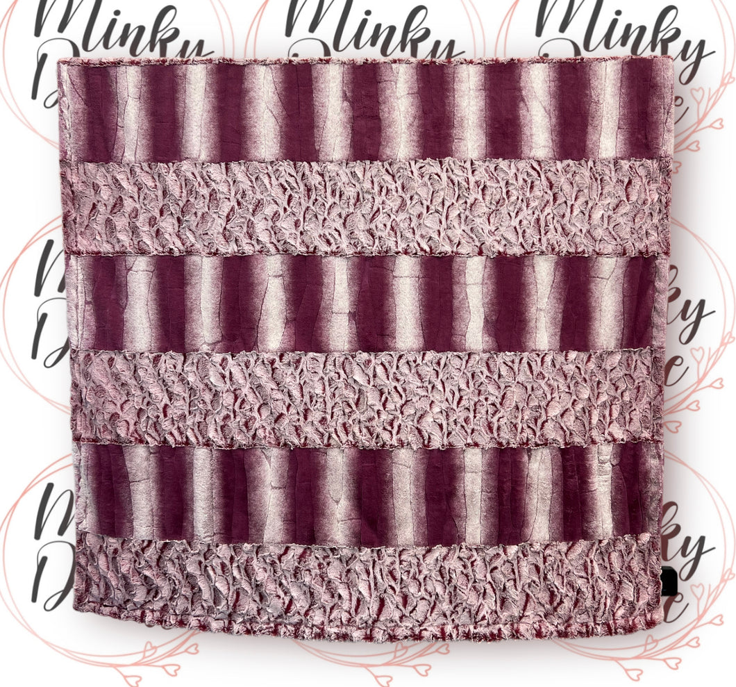 Luxe on Luxe Mulberry Frosted Bella, Plumwine Sahara/ Plumwine Sahara Backing Strip Blanket 60x90