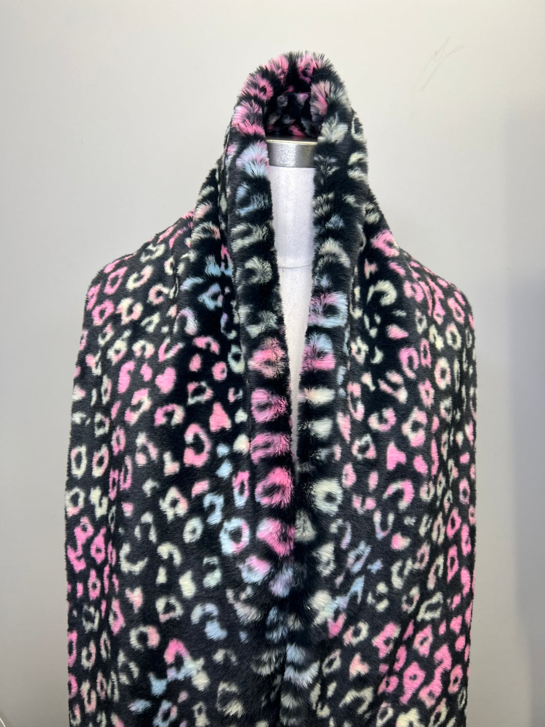 Double Sided Black Rainbow Leopard Open End Scarf